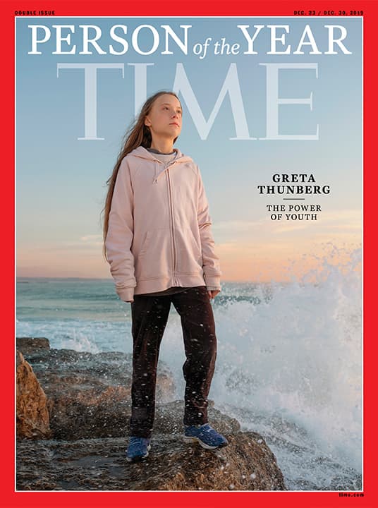 Photo of Greta Thunberg on the cover of Time magazine 