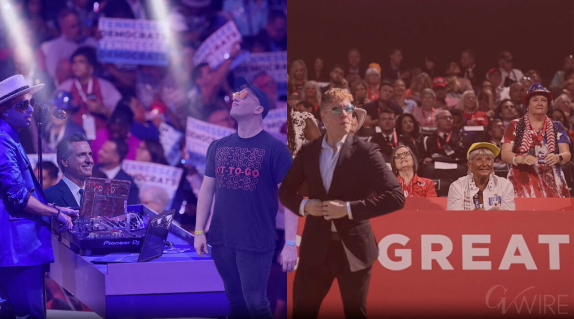 Left represents the vibrant DNC while the right represents the more professional RNC.