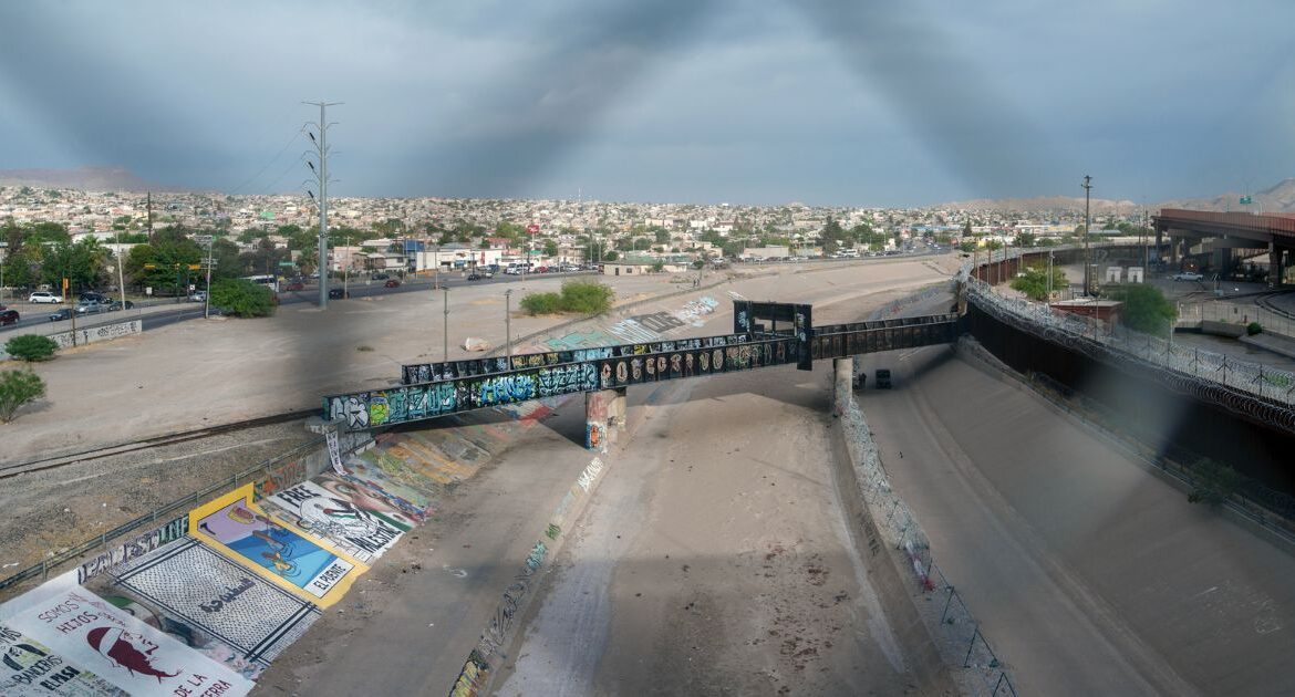 The border between El Paso, Texas, right, and Ciudad Juárez in Mexico on June 8, 2024, days after the Biden administration put into effect a measure allowing border officials to turn back migrants quickly when crossings exceed a certain level. White House officials see the policy as a major success for an administration that has spent three years fighting Republican attacks over its handling of surging border crossings. (Paul Ratje/The New York Times)