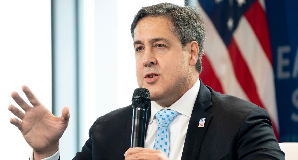 Paul Dans of the Heritage Foundation, the conservative think tank behind Project 2025, speaks at an event in National Harbor, Md., April 21, 2023. Paul Dans criticized former President Donald Trump’s senior advisers for the state of Trump’s campaign in his first remarks since leaving the right-wing policy and personnel plan Project 2025.