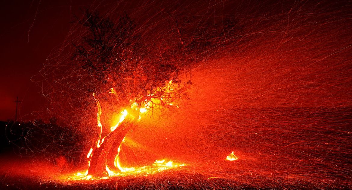 An ember wash spreads over the landscape pushed by high winds during the Kincade fire in the Geysers, Thursday, Oct. 24, 2019, in Sonoma County, Calif. (AP File)