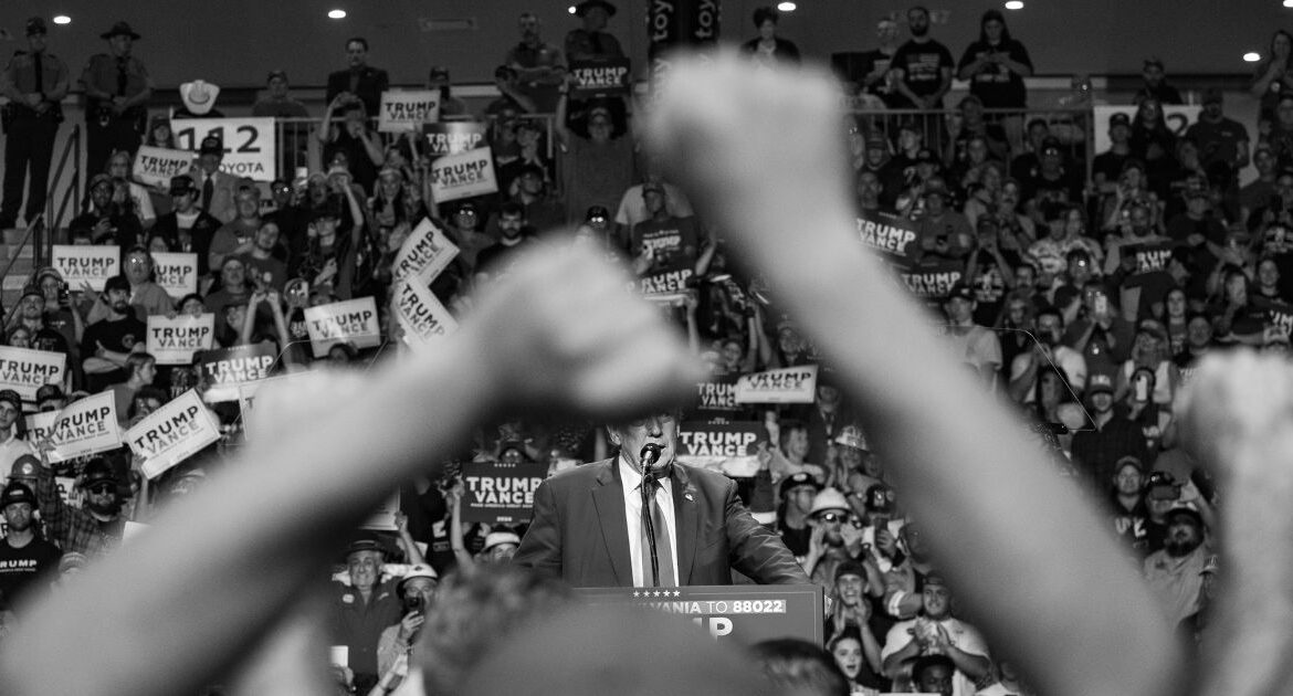 Former President Donald Trump, the Republican presidential nominee, speaks at a campaign rally in Indiana, Pa., Sept. 23, 2024. (Damon Winter/The New York Times)
