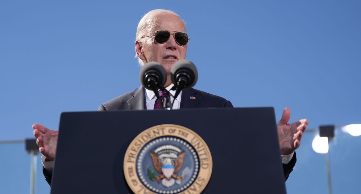 President Joe Biden delivers remarks on the federal government’s role in running boarding schools for Native American children at the Gila Crossing Community School in Gila River Indian Community near Phoenix, Ariz., OCt. 25, 2024. Biden on Friday formally apologized for the role of the federal government in running boarding schools where thousands of Native American children faced abuse, neglect and the erasure of their tribal identities. (Eric Lee/The New York Times)
