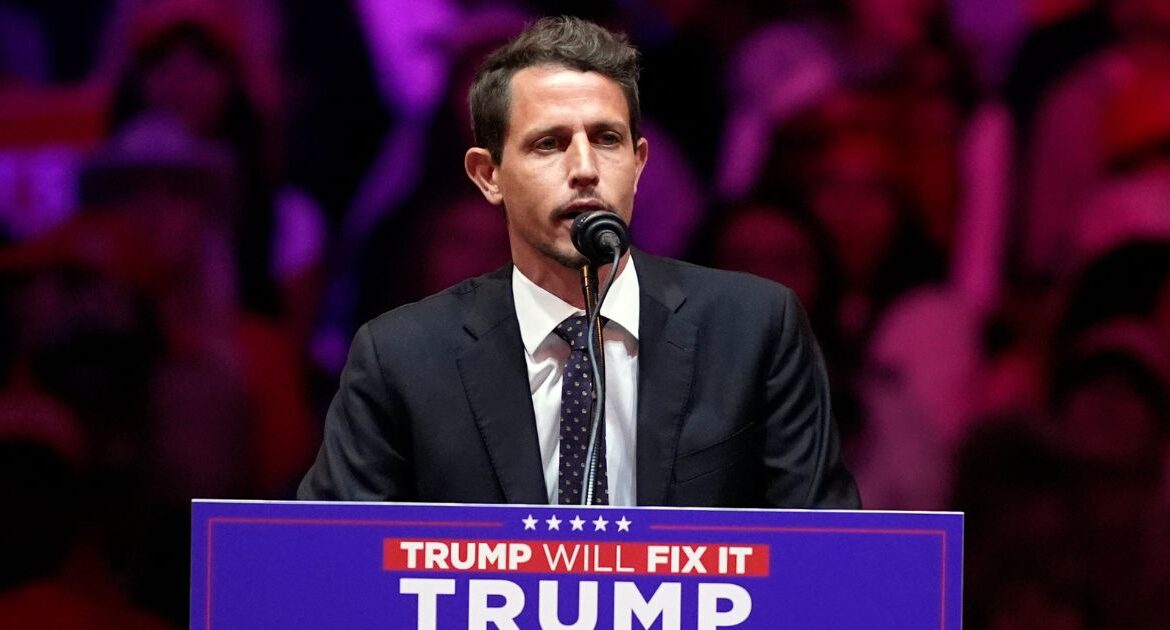 Tony Hinchcliffe speaks before Republican presidential nominee former President Donald Trump during a campaign rally at Madison Square Garden, Sunday, Oct. 27, 2024, in New York. (AP/Evan Vucci)