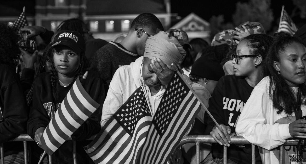 Attendees at an election night event at Howard University in Washington, Nov. 5, 2024. (Damon Winter/The New York Times)