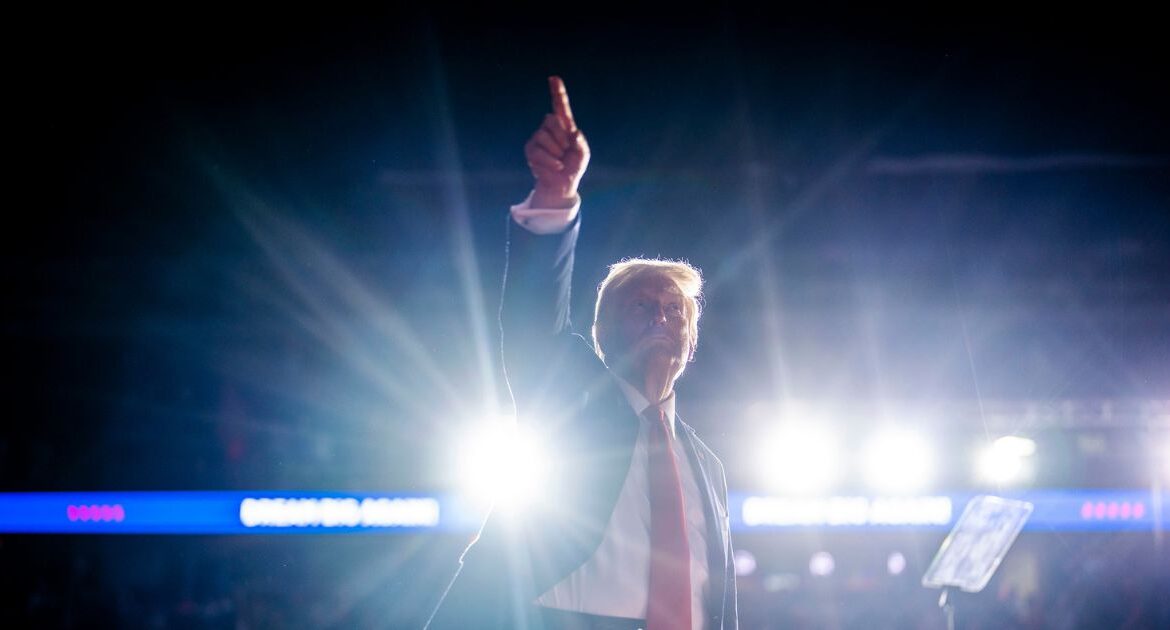 President-elect Donald Trump holds his final campaign rally in Grand Rapids, Michigan, Nov. 5, 2024. Trump has embraced tabloids, reality TV, Twitter and cable news, and this year, he moved on to podcasts and online streamers. (Doug Mills/The New York Times)