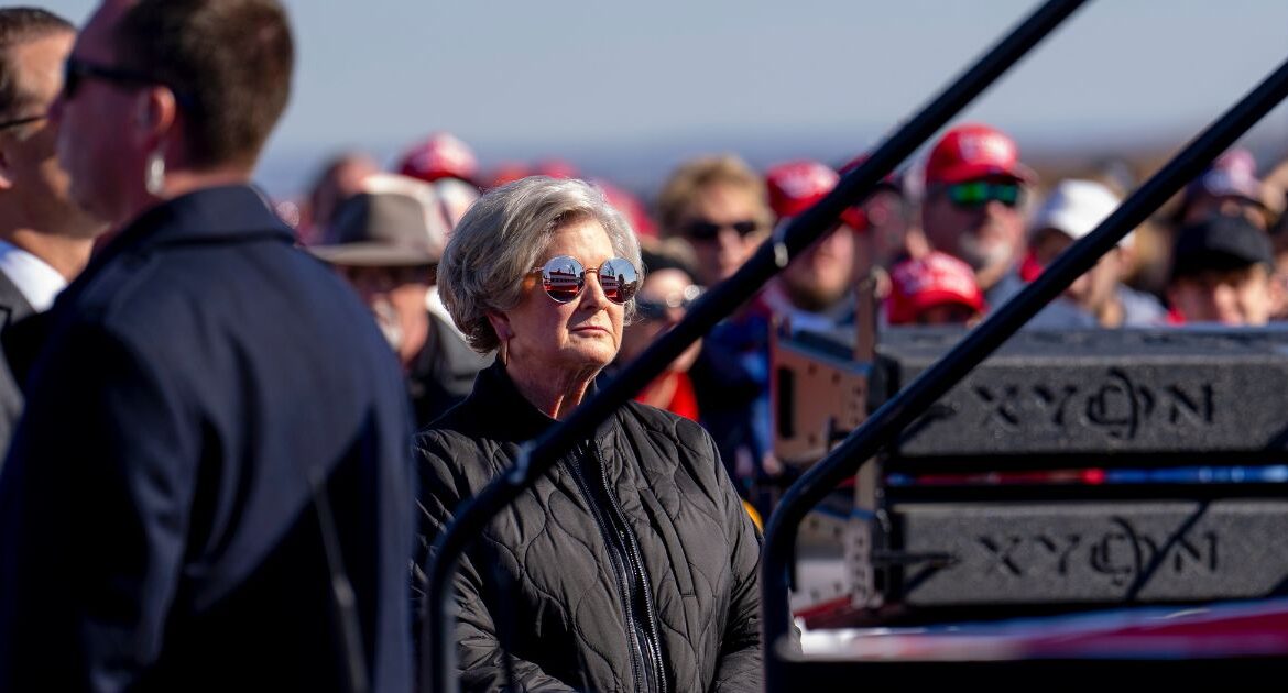 Susie Wiles, Donald Trump's top campaign adviser, stands behind the stage as former President Donald Trump speaks during a campaign rally in Lititz, Pa., Nov. 3, 2024. Wiles, the next White House chief of staff, said President-elect Trump would move quickly to reinstate orders from his first term that President Biden had revoked, though she did not specify which ones. (Doug Mills/The New York Times)