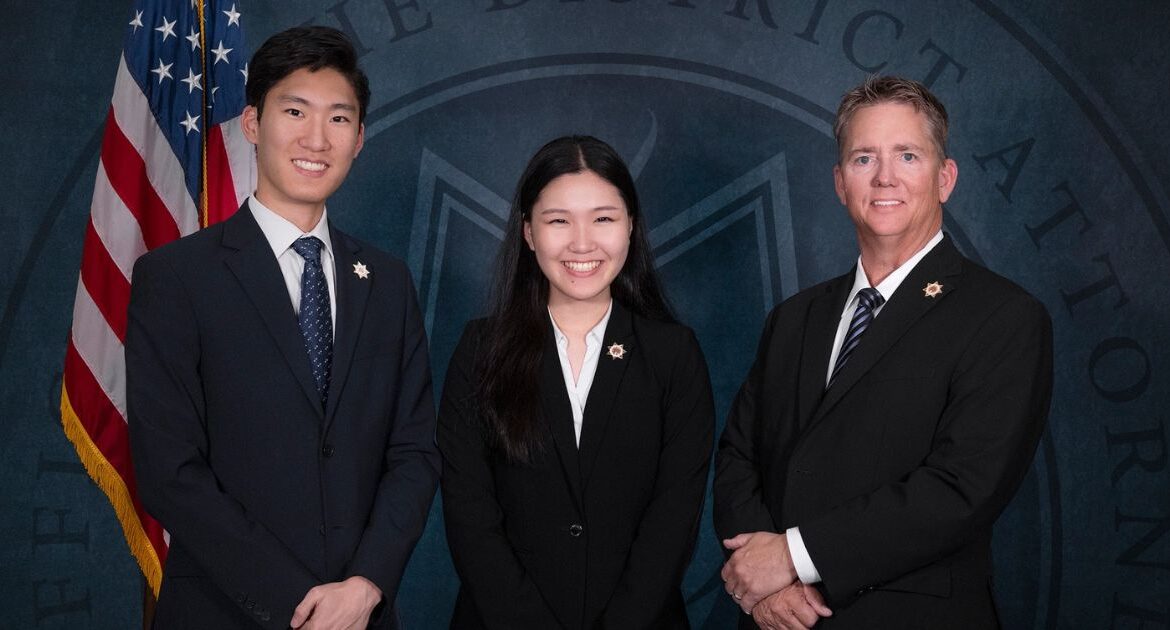 Peter Park (left), who was previously the youngest to pass the California bar, is now surpassed by his sister, Sophia Park (center), who holds the new record. Fortunately for Tulare County District Attorney Tim Ward, both are part of his department. (Tulare County DA)