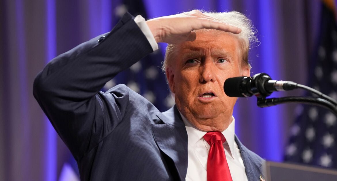 President-elect Donald Trump addresses House Republicans at the Hyatt Regency in Washington, on Wednesday, Nov. 13, 2024. (Eric Lee/The New York Times)