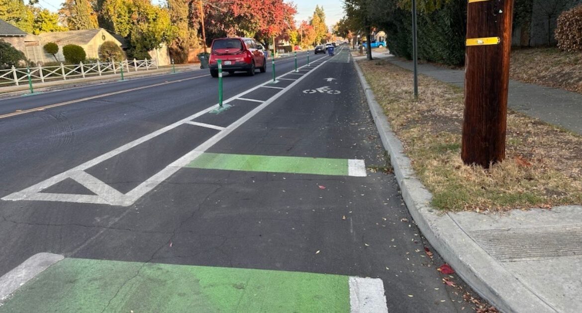 Bike lane on Palm Avenue in Fresno.