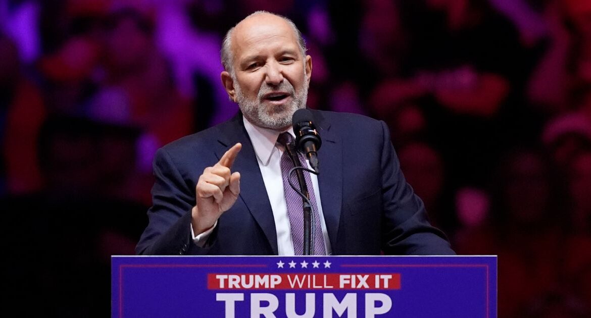 Howard Lutnick speaks before Republican presidential nominee former President Donald Trump at a campaign rally at Madison Square Garden, Sunday, Oct. 27, 2024, in New York. (AP/Evan Vucci)