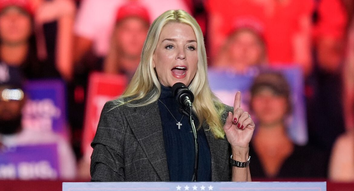 Former Florida Attorney General Pam Bondi, speaks before Republican presidential nominee former President Donald Trump arrives to speak at a campaign rally at First Horizon Coliseum, Saturday, Nov. 2, 2024, in Greensboro, NC. (AP/Alex Brandon)