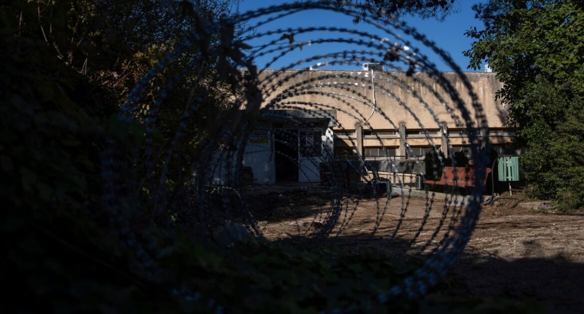 Barbed wires set in an area in front of a house of the Kibbutz Manara, which is located near to the border with Lebanon, in northern Israel, Monday Dec. 2, 2024. (AP/Ohad Zwigenberg)