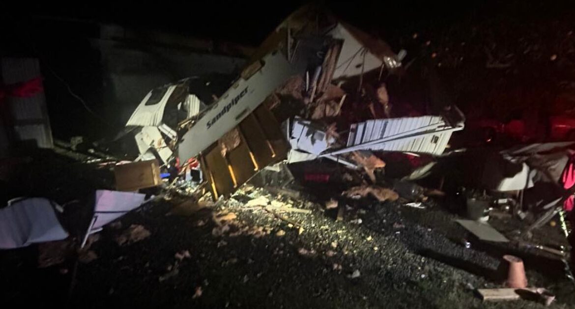 A suspected propane heater gas leak caused an explosion that destroyed a fifth-wheel trailer and left a man with second-degree burns.