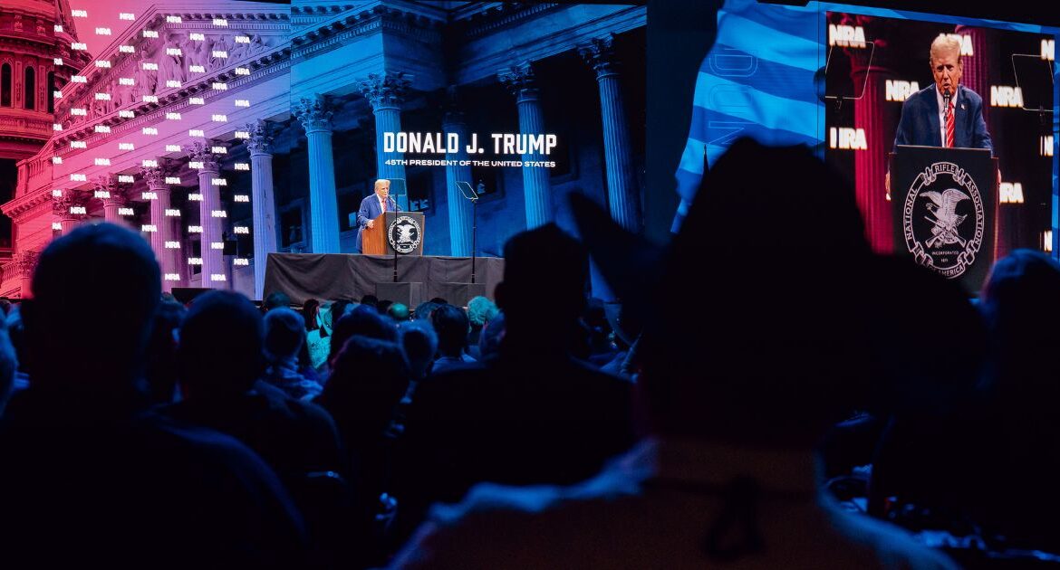 Former President Donald Trump delivers remarks at the National Rifle Association’s annual meeting in Dallas, May 18, 2024. President-elect Donald Trump has “lost faith” in the National Rifle Association, according to a top official at the gun organization, who argued in a recent letter to fellow board members that the NRA needed to regroup so that it could help protect the Republican Party’s new edge in Congress in the midterm elections. (Desiree Rios/The New York Times)