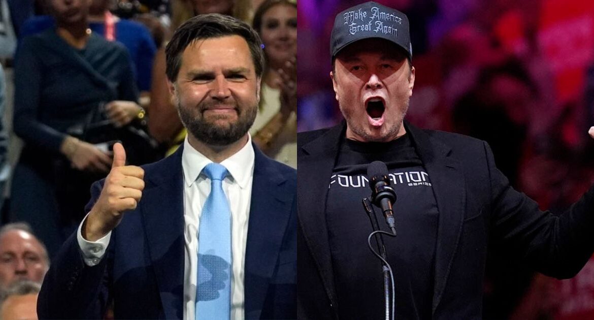 In his Dec. 7, 2024 opinion, Ross Douthat discusses how JD Vance (left) and Elon Musk, representing populism and dynamism respectively, will shape the future of Trumpism, potentially creating a conservative fusion of technological progress and working-class uplift, while warning that tensions between their worldviews could lead to political failure. (GV Wire Composite/Anthony W. Haddad)