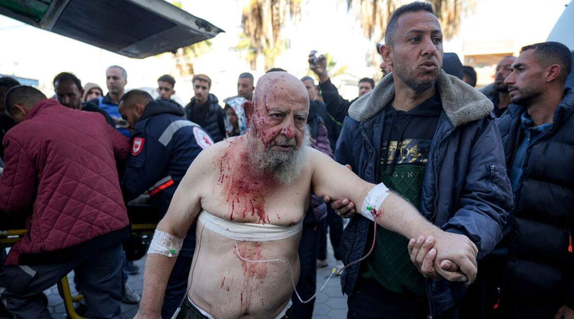 A Palestinian, wounded in the Israeli bombardment of the Gaza Strip, arrives at the Al-Aqsa Hospital in Deir al-Balah, Monday, Dec. 16, 2024. (AP/Abdel Kareem Hana)