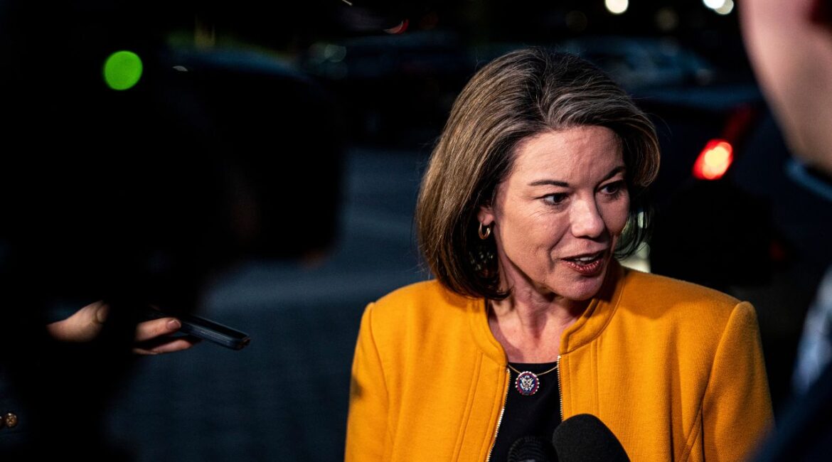 Rep. Angie Craig, (D-Minn.) speaks with reporters on Capitol Hill in Washington, on Tuesday, Nov. 19, 2024. (Haiyun Jiang/The New York Times)