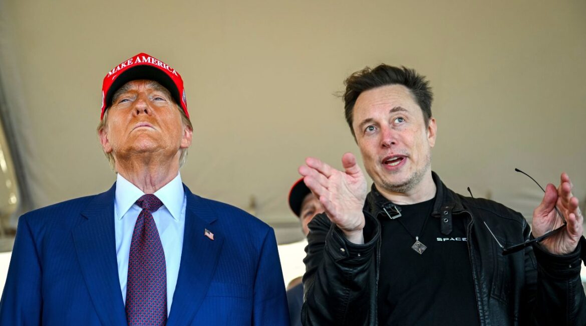 President-elect Donald Trump listens to Elon Musk before the Starship megarocket from the company SpaceX, owned by Musk, takes off for a test flight from Starbase in Boca Chica, Texas, on November 19, 2024. (AP File)