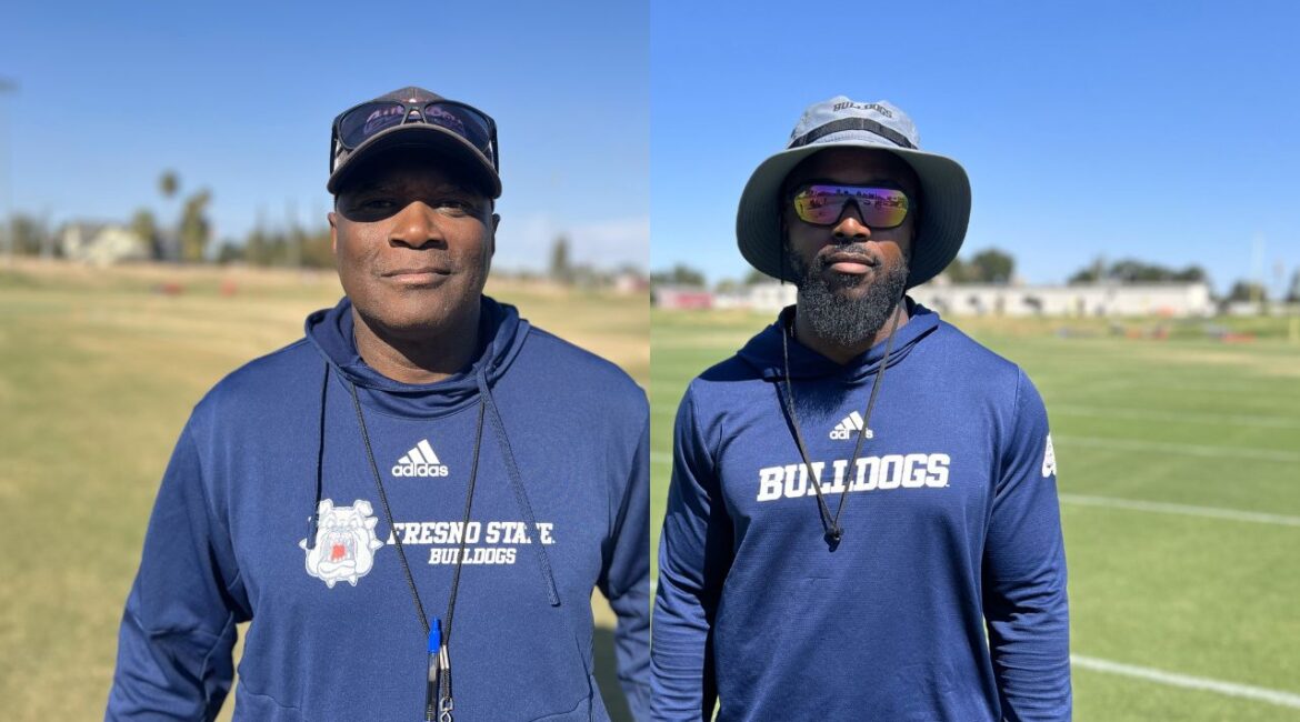 JD Williams, left, (cornerbacks coach), and Aaron Prier (running backs) will stay on Fresno State football head coach Matt Entz's staff. (GV Wire Composite/David Rodriguez)