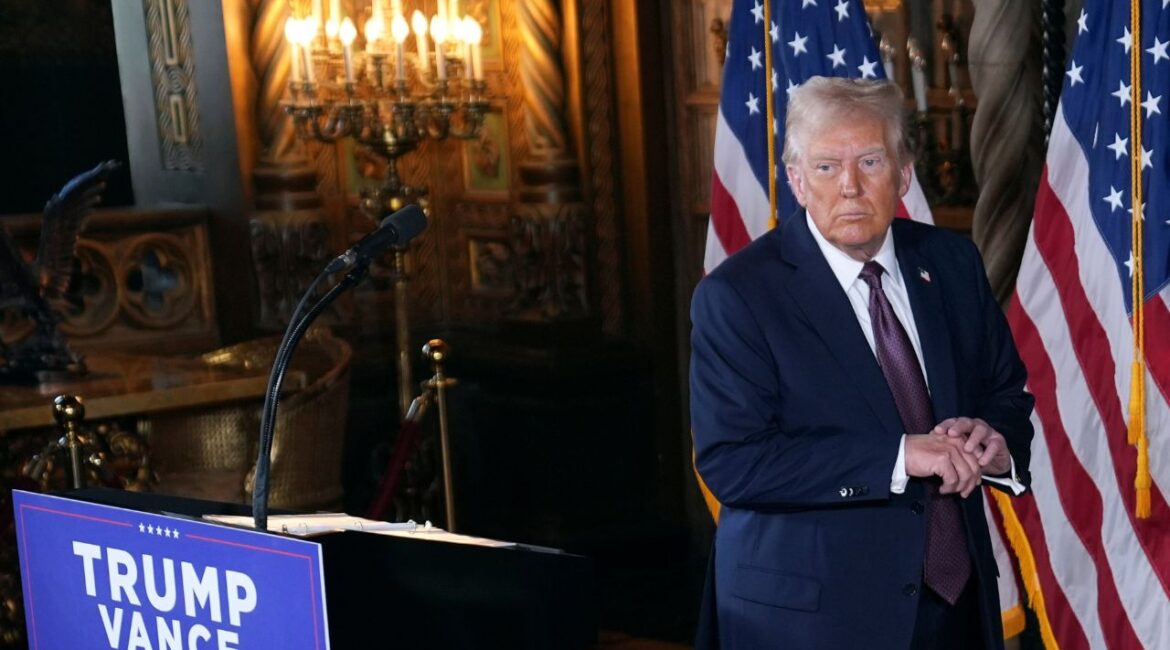 President-elect Donald Trump walks from the podium after a news conference at Mar-a-Lago, Tuesday, Jan. 7, 2025, in Palm Beach, Fla. (AP/Evan Vucci)