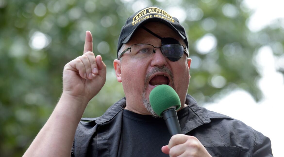 Stewart Rhodes, founder of the Oath Keepers, speaks during a rally outside the White House in Washington, June 25, 2017. (AP File)