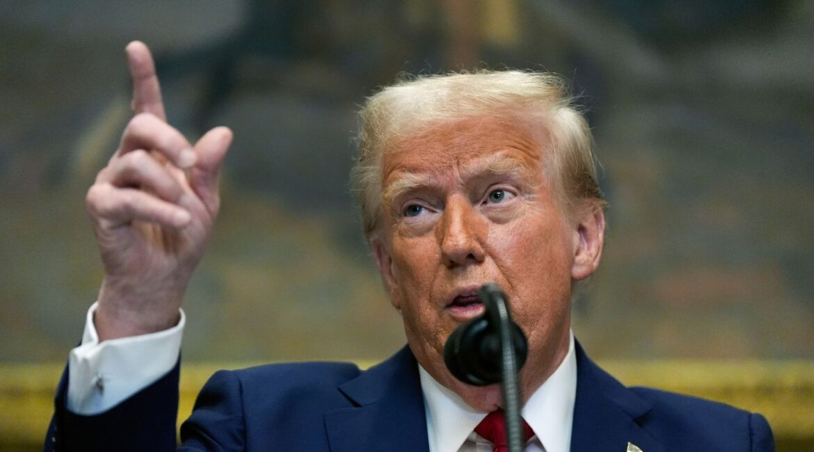 President Donald Trump speaks in the Roosevelt Room of the White House, Tuesday, Jan. 21, 2025, in Washington. (AP/Julia Demaree Nikhinson)