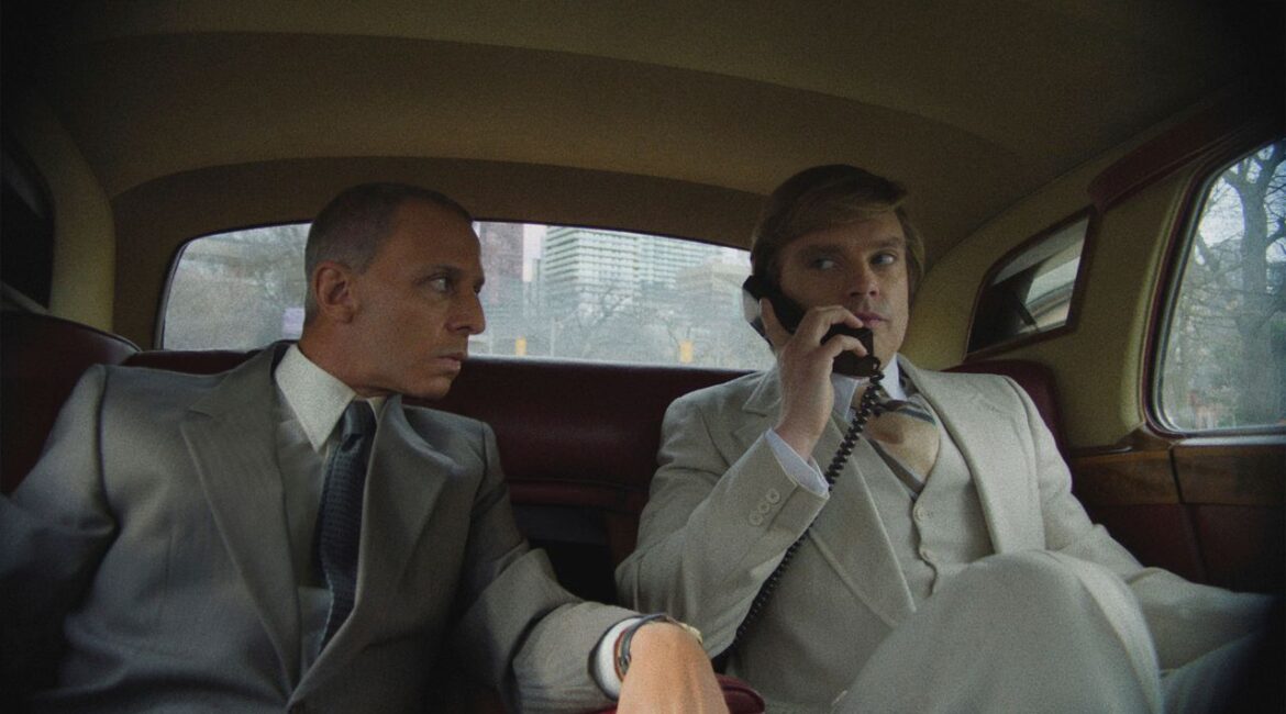 This image released by Briarcliff Entertainment shows Jeremy Strong, left, and Sebastian Stan in a scene from the film The Apprentice. (Pief WeymanBriarcliff Entertainment via AP)