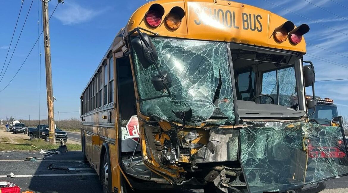 A school bus and dump truck collision in Madera left one driver seriously injured, with no students onboard the bus. (CHP)