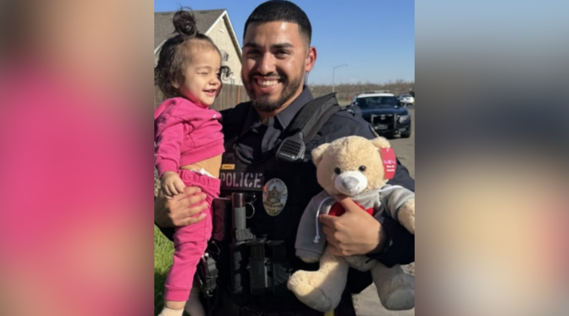 Officer Cruz Ramirez saved a choking 14-month-old, restoring the child's breathing before returning the next day to check in. (Merced PD)