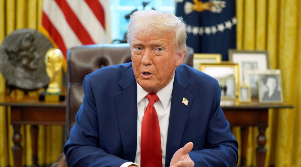 President Donald Trump speaks before signing an executive order in the Oval Office of the White House, Monday, Feb. 3, 2025, in Washington. (AP Photo/Evan Vucci)