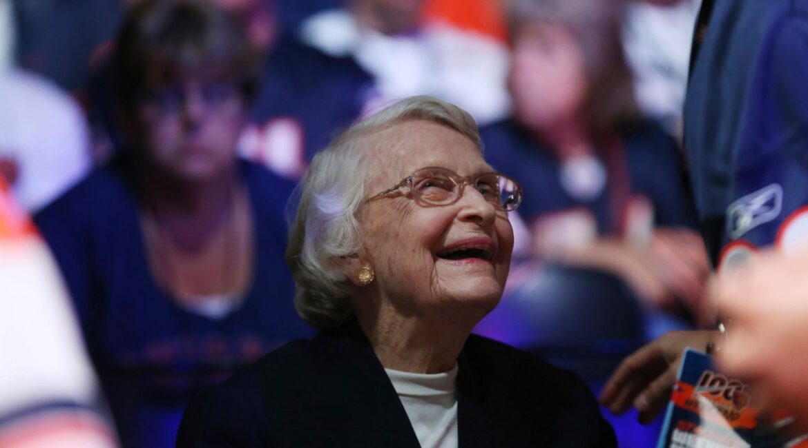 Chicago Bears owner Virginia McCaskey smiles while talking with a fan during the Bears100 Celebration at the Donald E. Stephens Convention Center Saturday, June 8, 2019, in Rosemont, Ill. AP File)