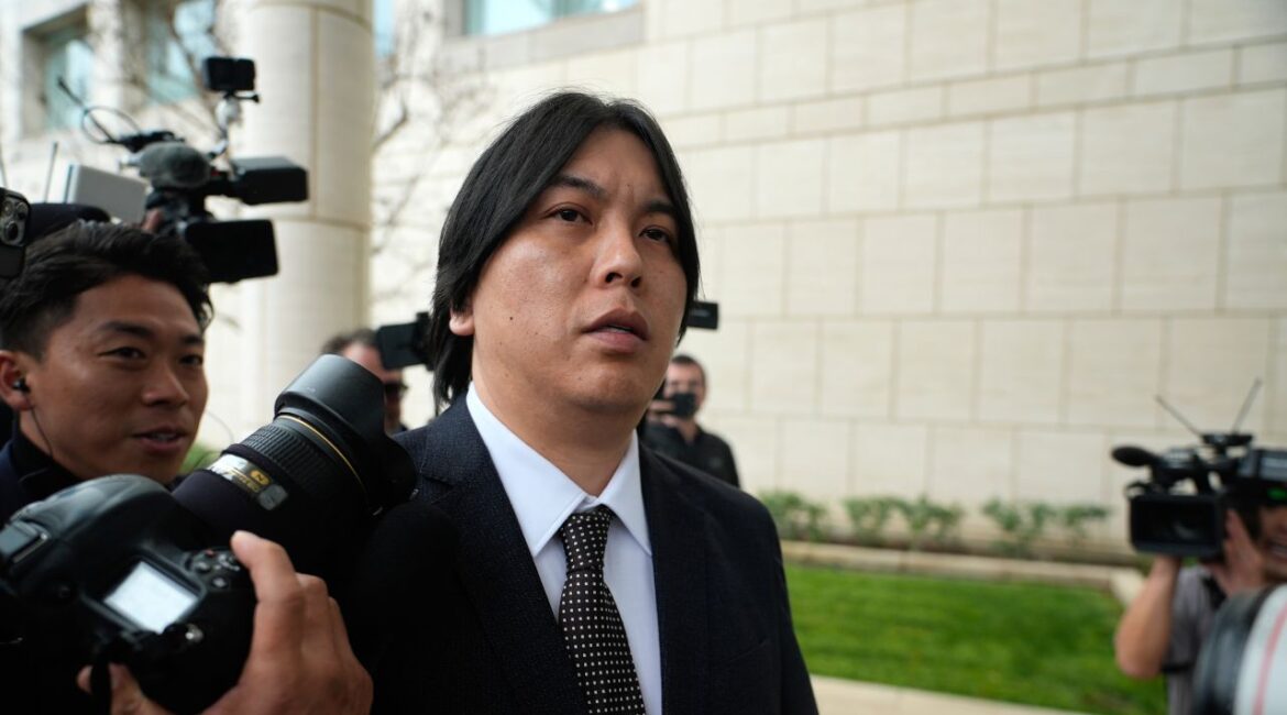 Ippei Mizuhara, former interpreter for Los Angeles Dodgers baseball star Shohei Ohtani arrives at federal court for bank and tax fraud sentencing on Thursday, Feb. 6, 2025, in Santa Ana, Calif. (AP/Damian Dovarganes)