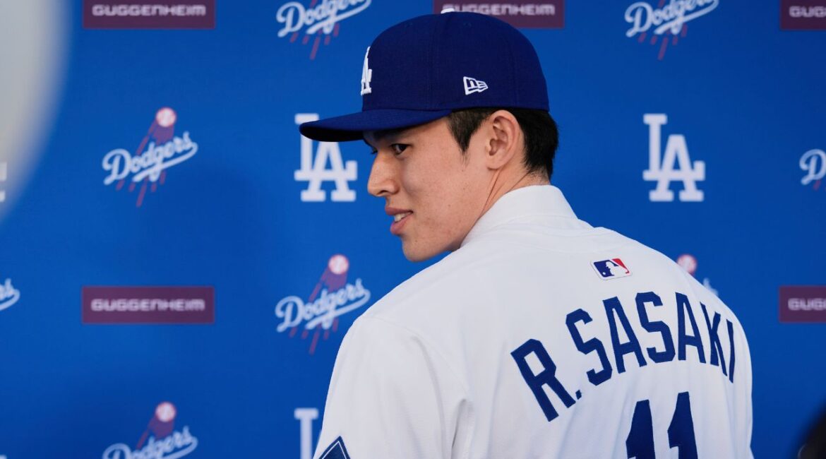 New Los Angeles Dodgers pitcher Roki Sasaki poses during a a baseball news conference at Dodger Stadium Wednesday, Jan. 22, 2025 in Los Angeles. (AP File)