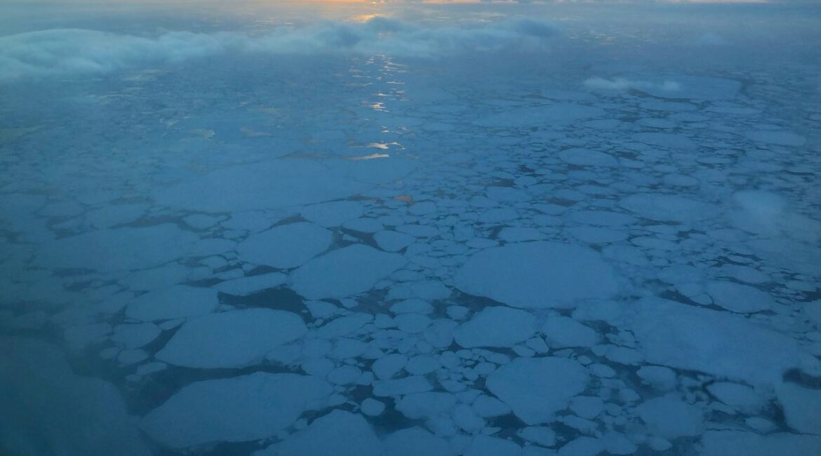 Ice is visible in the Bering Sea Jan. 22, 2020, as seen from a small plane airplane near the western Alaska coast. (AP File)