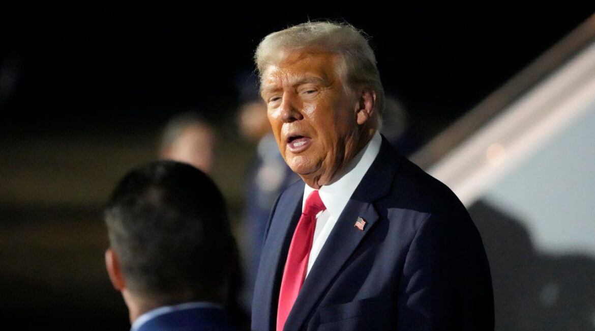 President Donald Trump is pictured before boarding Air Force One at the Naval Air Station Joint Reserve Base in New Orleans, Sunday, Feb. 9, 2025. (AP Photo/Ben Curtis)