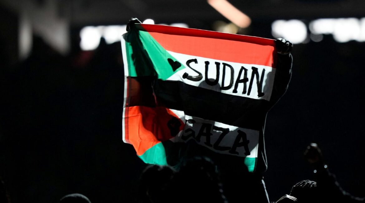 A flag is raised during halftime of the NFL Super Bowl 59 football game between the Kansas City Chiefs and the Philadelphia Eagles, Sunday, Feb. 9, 2025, in New Orleans. (AP Photo/Matt Slocum)