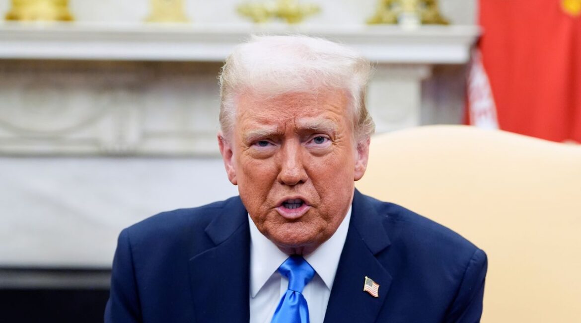 President Donald Trump speaks during a meeting with Jordan's King Abdullah II in the Oval Office at the White House, Tuesday, Feb. 11, 2025, in Washington. (AP/Alex Brandon)