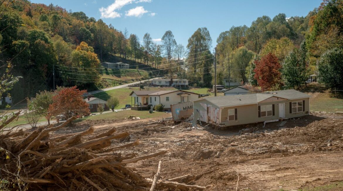 Homes damaged by Hurricane Helene in Fairview, N.C., Oct. 16, 2024. The Trump administration plans to all but eliminate the Office of Community Planning and Development, which pays to rebuild homes and other recovery efforts after the country’s worst disasters. (Mike Belleme/The New York Times)