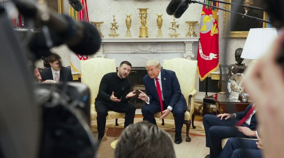 President Donald Trump, right, meets with Ukrainian President Volodymyr Zelenskyy in the Oval Office at the White House, Friday, Feb. 28, 2025, in Washington. (AP/Mystyslav Chernov)