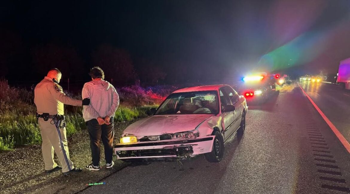 A reckless driver fleeing law enforcement crashed on Highway 99 in Madera County and was arrested after being tracked by a Fresno PD helicopter. (CHP)