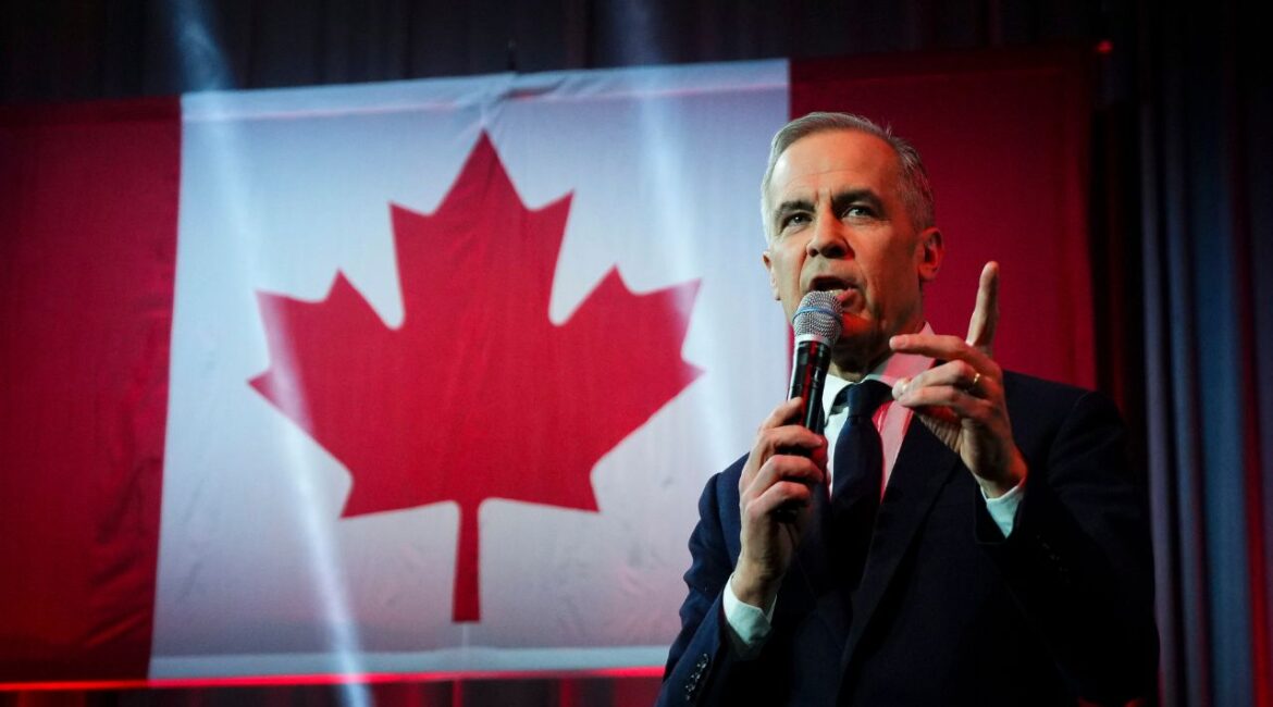 Liberal Party of Canada leadership candidate Mark Carney delivers a speech as he's introduced during the Liberal leadership announcement in Ottawa, Ontario, Sunday, March 9, 2025. (Sean Kilpatrick/The Canadian Press via AP)