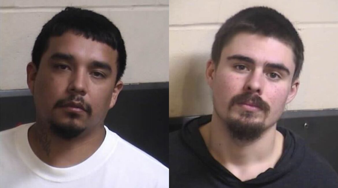 Two men, Hector Garcia (left), 29, and Gavin Degroot, 23, were arrested in Fresno on Thursday, March 27, 2025, after stealing over $6,000 worth of clothing from Lululemon, with the stolen items later recovered from a community member's lawn. (Fresno PD)