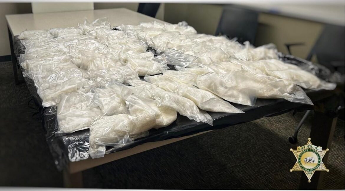 Two Southern California men were arrested in Madera County after authorities seized 80 pounds of methamphetamine during a vehicle search on Thursday, March 20, 2025. (Madera County SO)