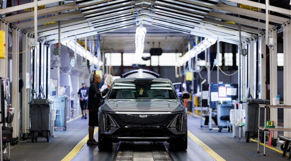 Vehicles are passed through final inspection at the end of the assembly line at the General Motors facility in Spring Hill, Tenn., Oct. 7, 2024. Sales of cars picked up recently partly as buyers rushed to lock in deals before President Trump’s 25 percent tariffs on cars and auto parts go into effect. (Brett Carlsen/The New York Times)