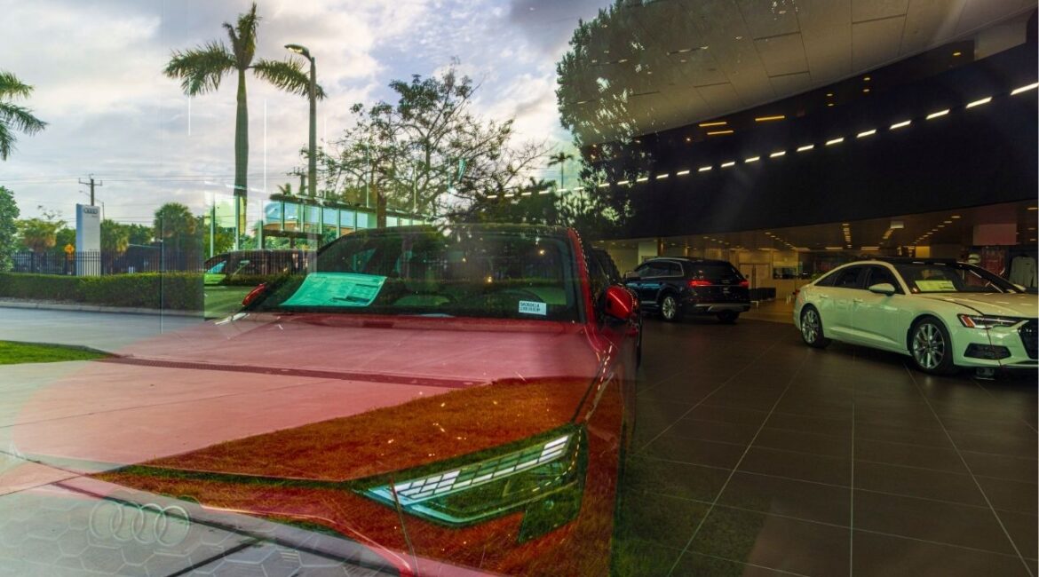 Vehicles at an Audi showroom in Miami, March 29, 2025. President Donald Trump has said that tariffs would encourage auto companies and their suppliers to move to the U.S. (Saul Martinez/The New York Times)