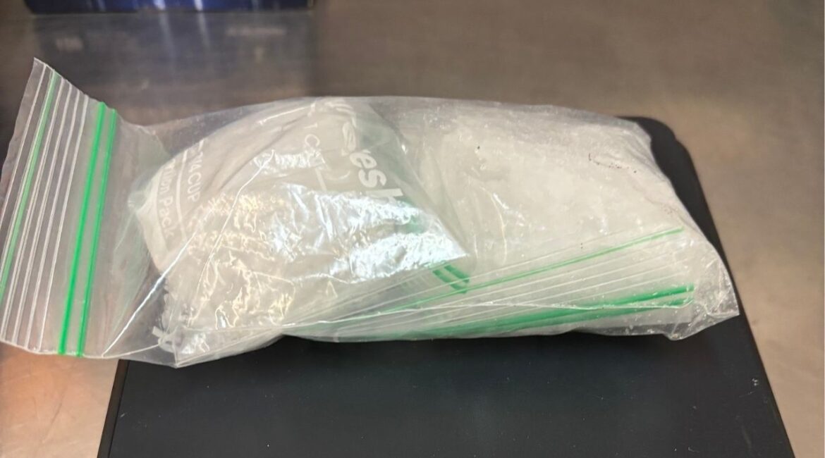 A chase through the Santa Rosa Rancheria ended with one suspect in custody and meth seized on Tuesday, April 1, 2025, while the driver remains at large. (Kings County SO)