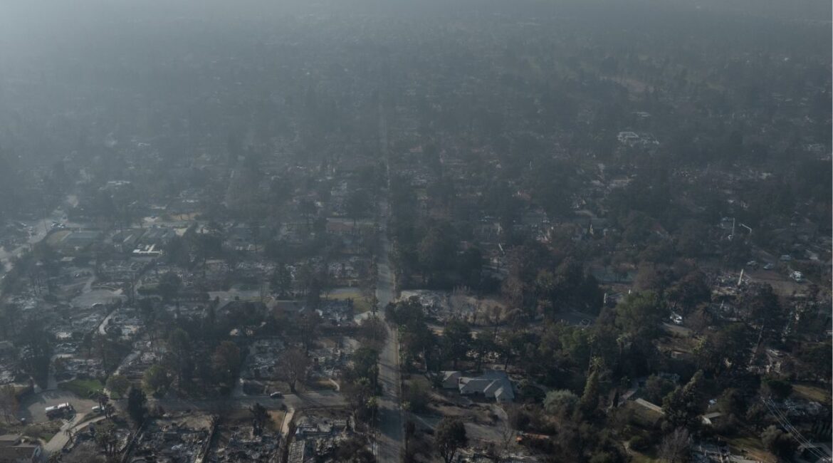 Burned properties following the Eaton Fire in Altadena, Calif., Jan 19, 2025. Nearly three months after the January wildfires in Los Angeles, investigators discovered human remains in a burned lot on Wednesday in Altadena, Calif., raising the total death toll from the fires to 30. (Loren Elliott/The New York Times)