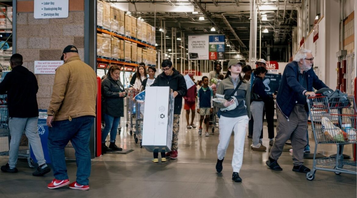 Shoppers come and go at a Costco in Marina Del Rey, Calif., April 4, 2025. The Consumer Price Index climbed 2.4% in March compared to a year earlier, a far slower pace than February’s 2.8% increase. Policymakers and economists say the latest data is only a temporary reprieve as tariffs risk stoking higher inflation. (Mark Abramson/The New York Times)
