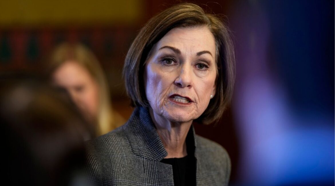 Iowa Gov. Kim Reynolds speaks during a news conference at the Statehouse in Des Moines, Iowa, Jan. 31, 2024. (AP File)